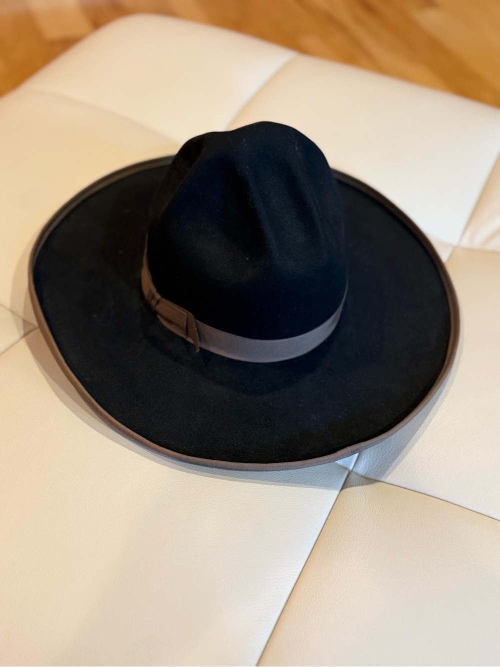 Rand’s custom made 20X Beaver felt men’s black wide-brim hat-taupe trim sz 7 1/2 - Picture 2 of 15